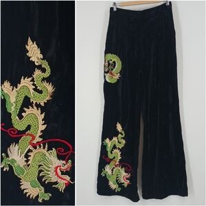 Nasty Gal Velvet Dragon Embroidered Pants